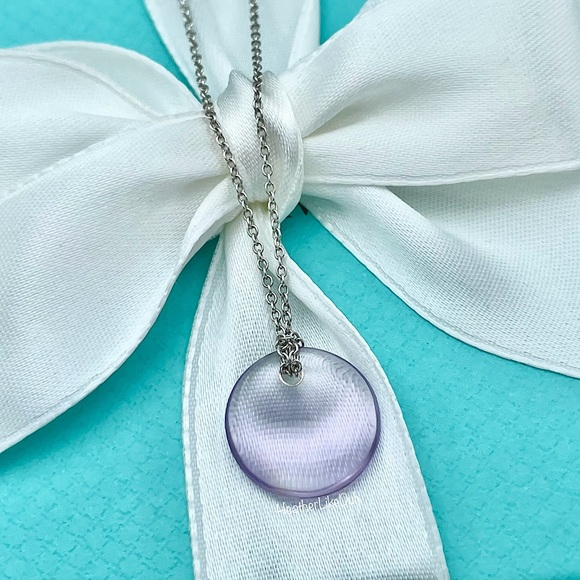 SOLD Authentic Tiffany & Co. Elsa Peretti Amethyst Round Disc Pendant Necklace - Picture 2 of 8